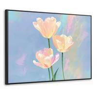 LEINWAND Bilder mit Rahmen - Tulpen - Rosa Akzente - Blau - 80x60 - Pastellblau, Textil (80/60cm) - MuchoWow