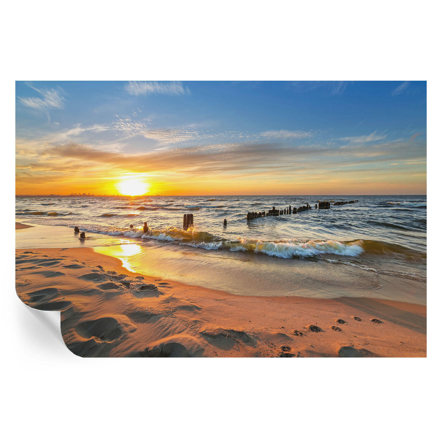 FOTOTAPETE 104x70 cm - Sonnenuntergang am Strand - Gelb, Textil (104/70cm) - Wallfluent