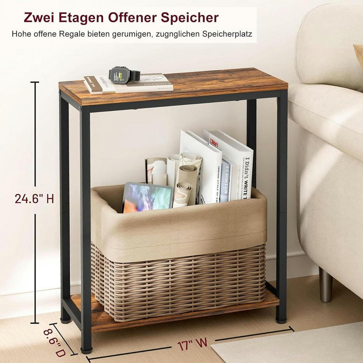 BEISTELLTISCH mit 2 Etagen Rustikal Braun/Schwarz - Braun, Holzwerkstoff (21/43/62cm)
