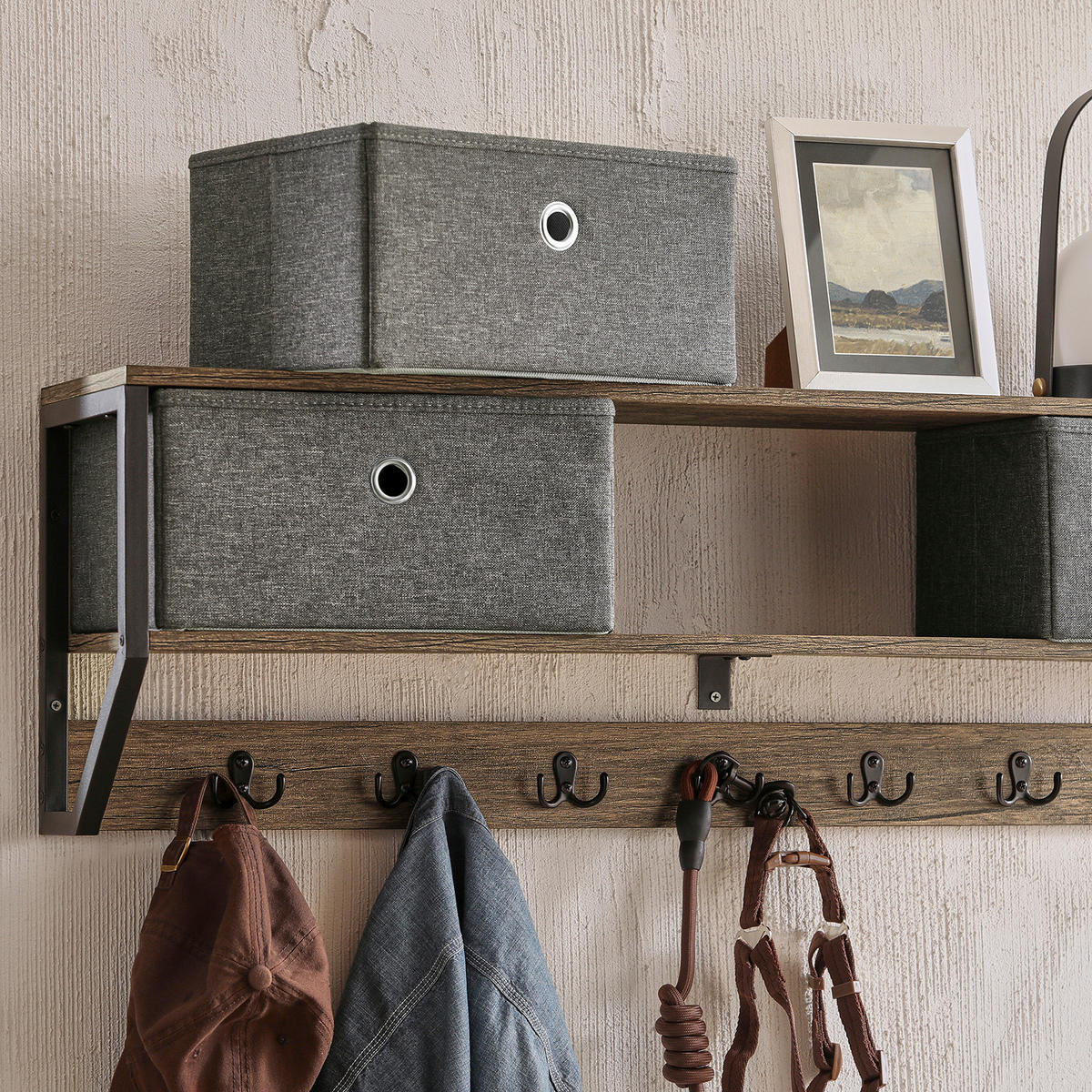 WANDGARDEROBE Vintage - Schwarz/Braun, Holzwerkstoff/Metall (100/30/20cm) - SoBuy
