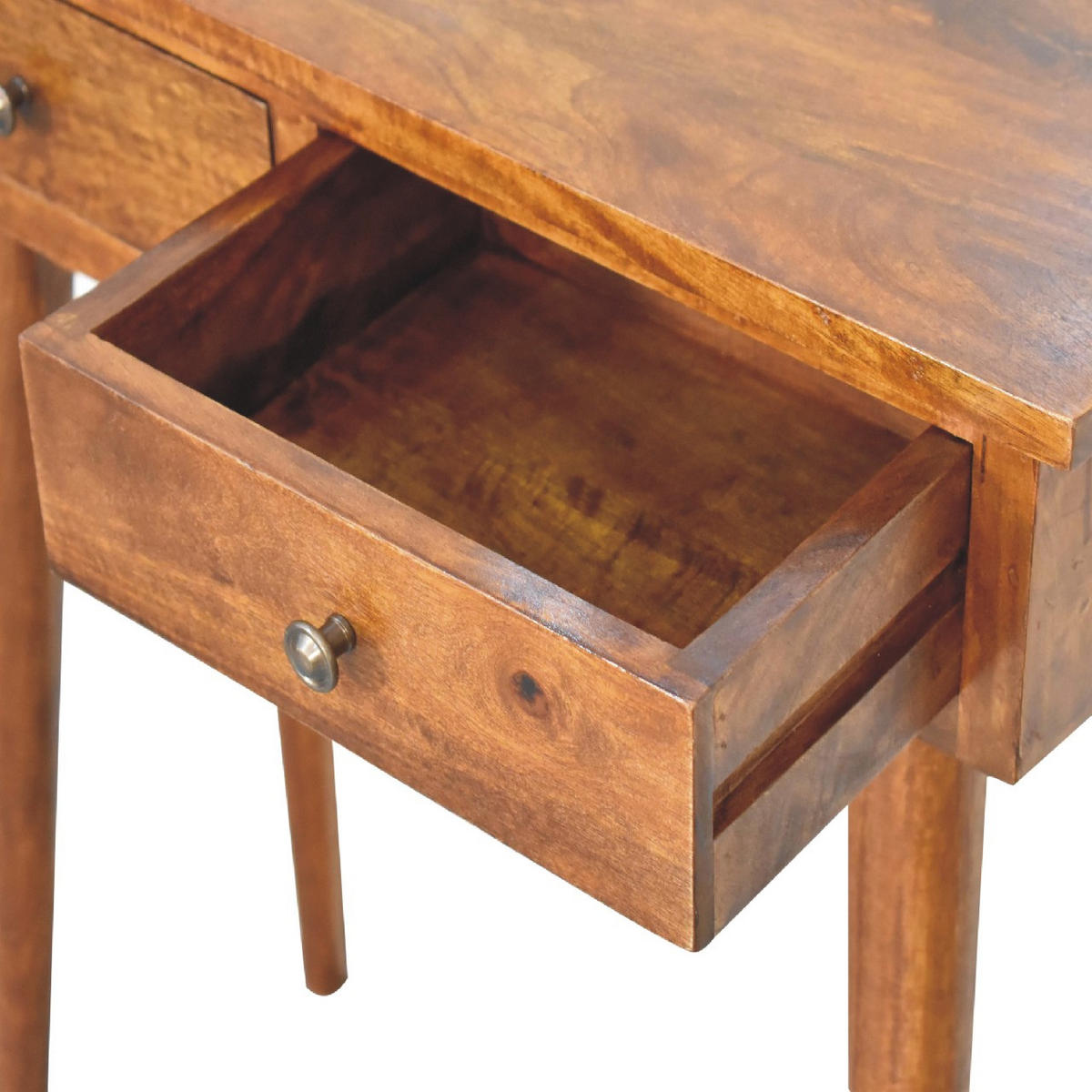 MINI Flurkonsole im Kastanienholz-Finish mit 2 Schubladen - Messingfarben/Braun, Holz/Metall (30/70/78cm) - Artisan Furniture