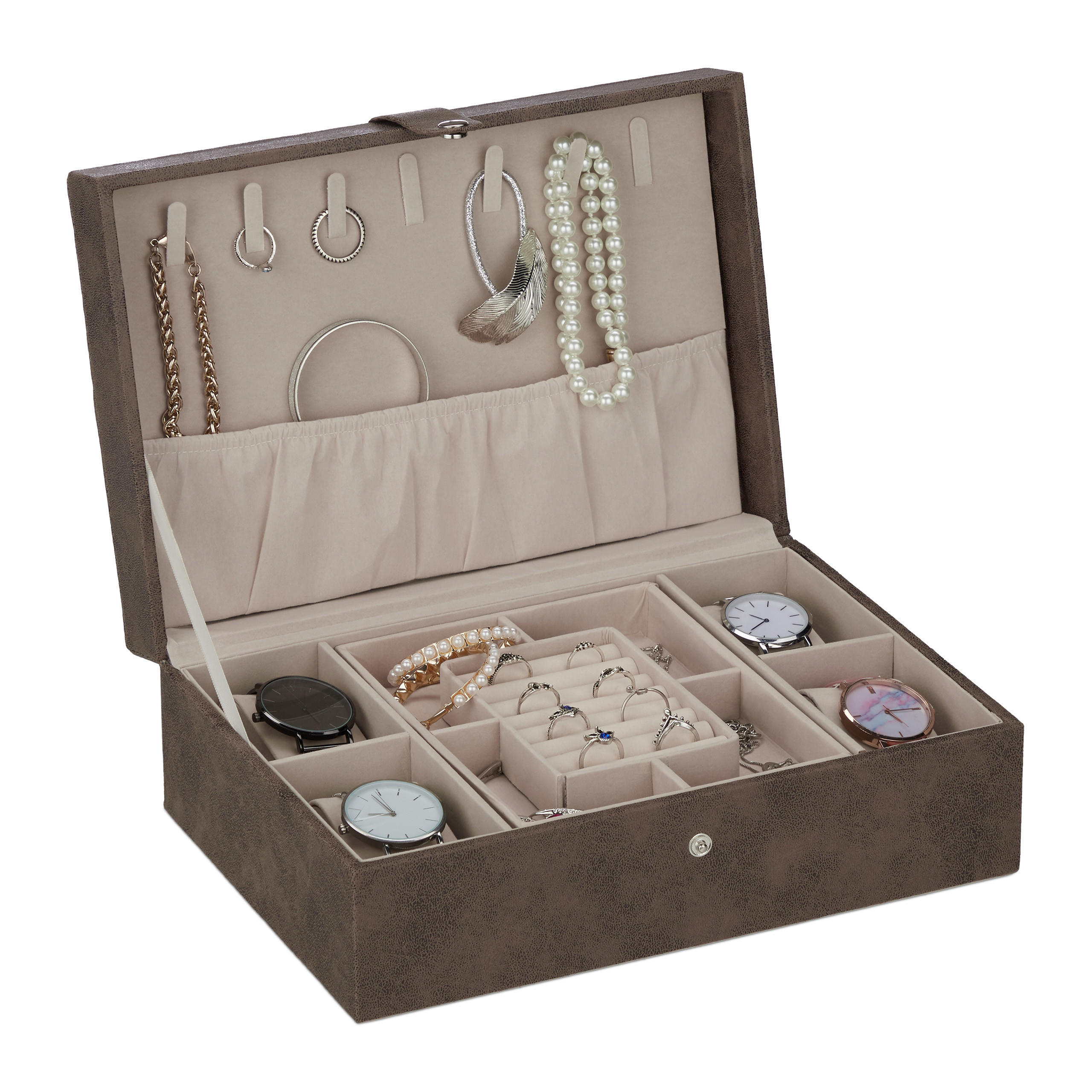 SCHMUCKKÄSTCHEN - Braun, Holzwerkstoff/Wellpappe (29/10/20cm) - Relaxdays