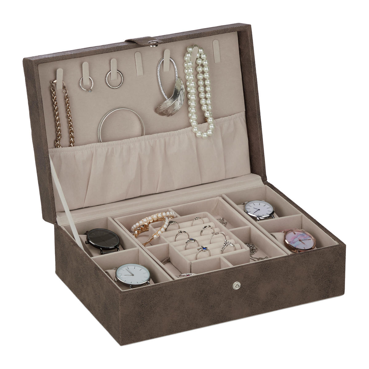 SCHMUCKKÄSTCHEN - Braun, Holzwerkstoff/Wellpappe (29/10/20cm) - Relaxdays