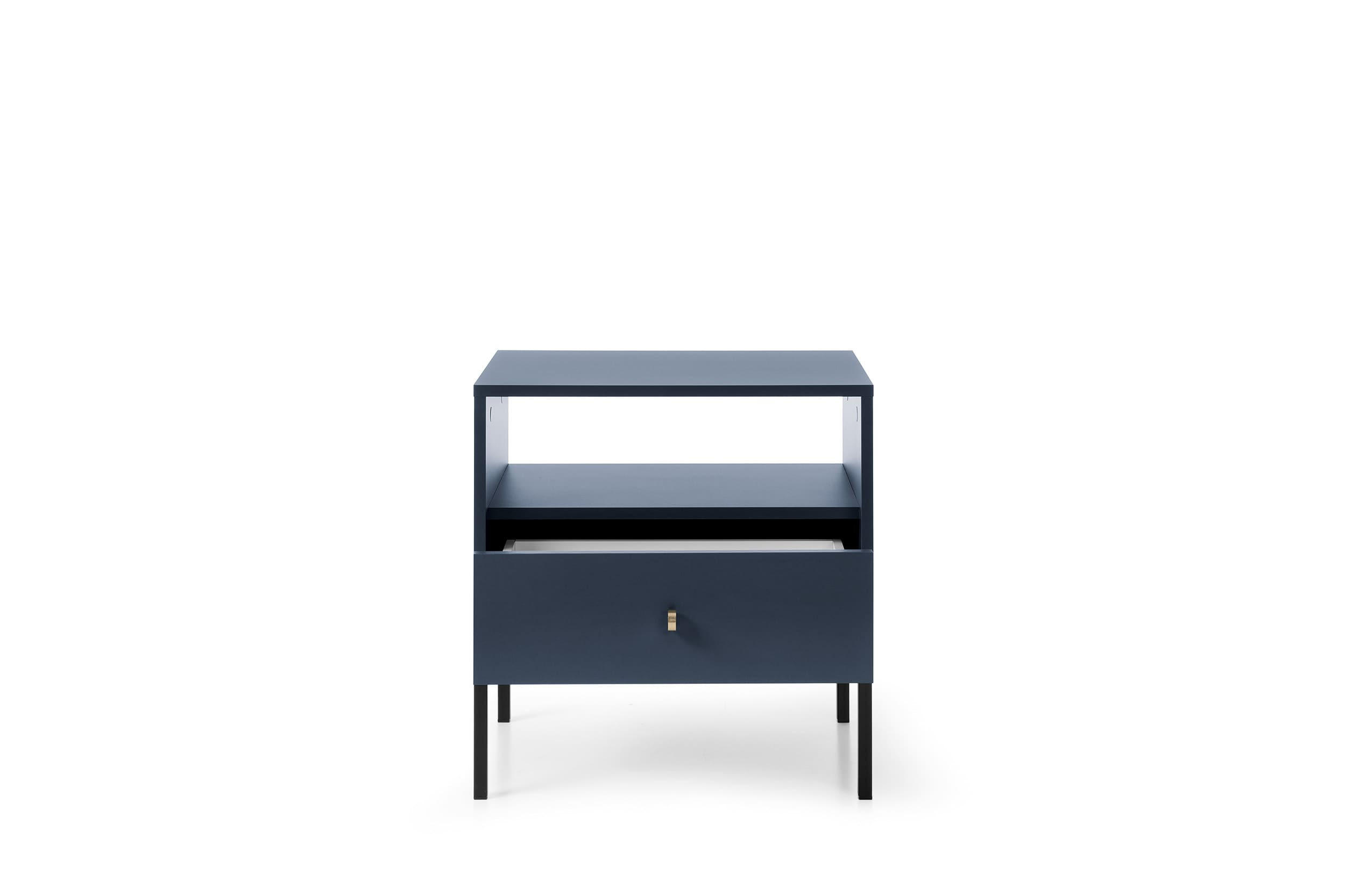 NACHTISCH - Bettisch Melody MS54 Dunkelblau + Gold - Goldfarben/Dunkelblau, Holzwerkstoff (54/56/39cm) - Möblo