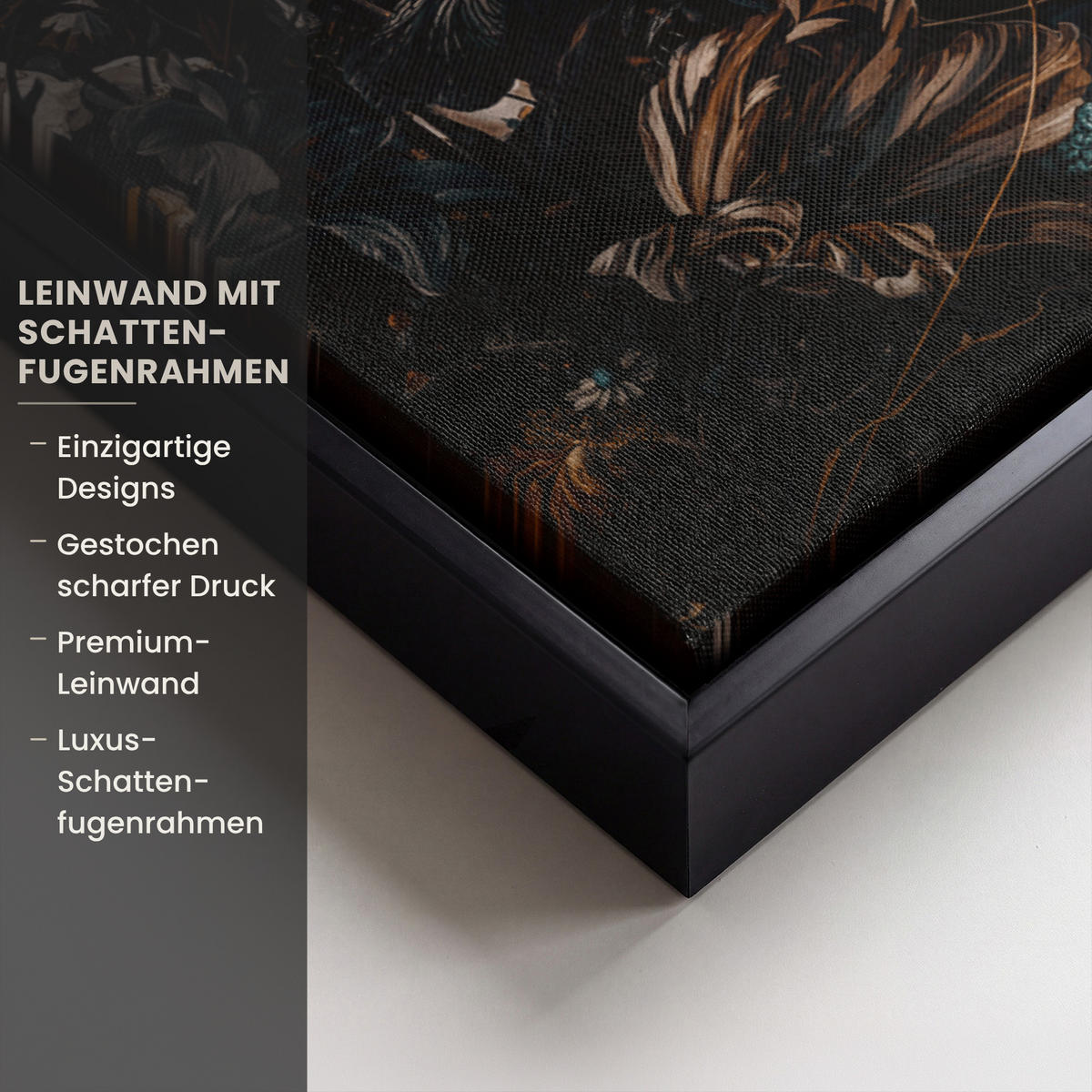 LEINWAND Bilder mit Rahmen - Frau - Luxus - Blumen - Schmetterling - Porträt - 70x100 - Schwarz, Textil (70/100cm) - MuchoWow