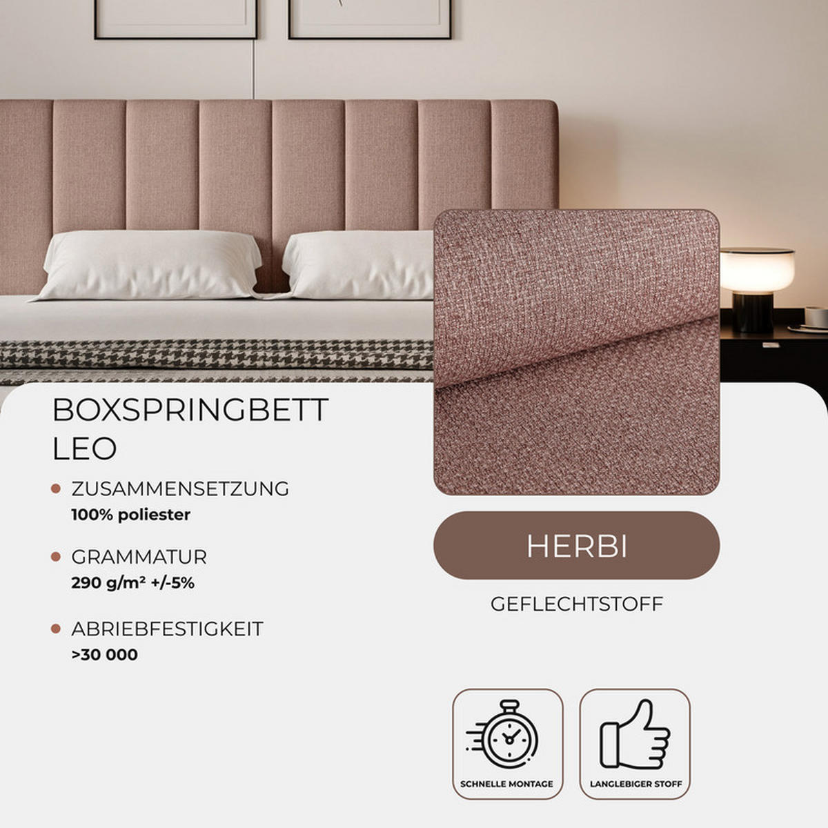BOXBETT LEO 180/200 cm mit Matratze und Topper, Zartrosa - Hellrosa/Schwarz, Holzwerkstoff/Kunststoff (180/200cm) - Idohome