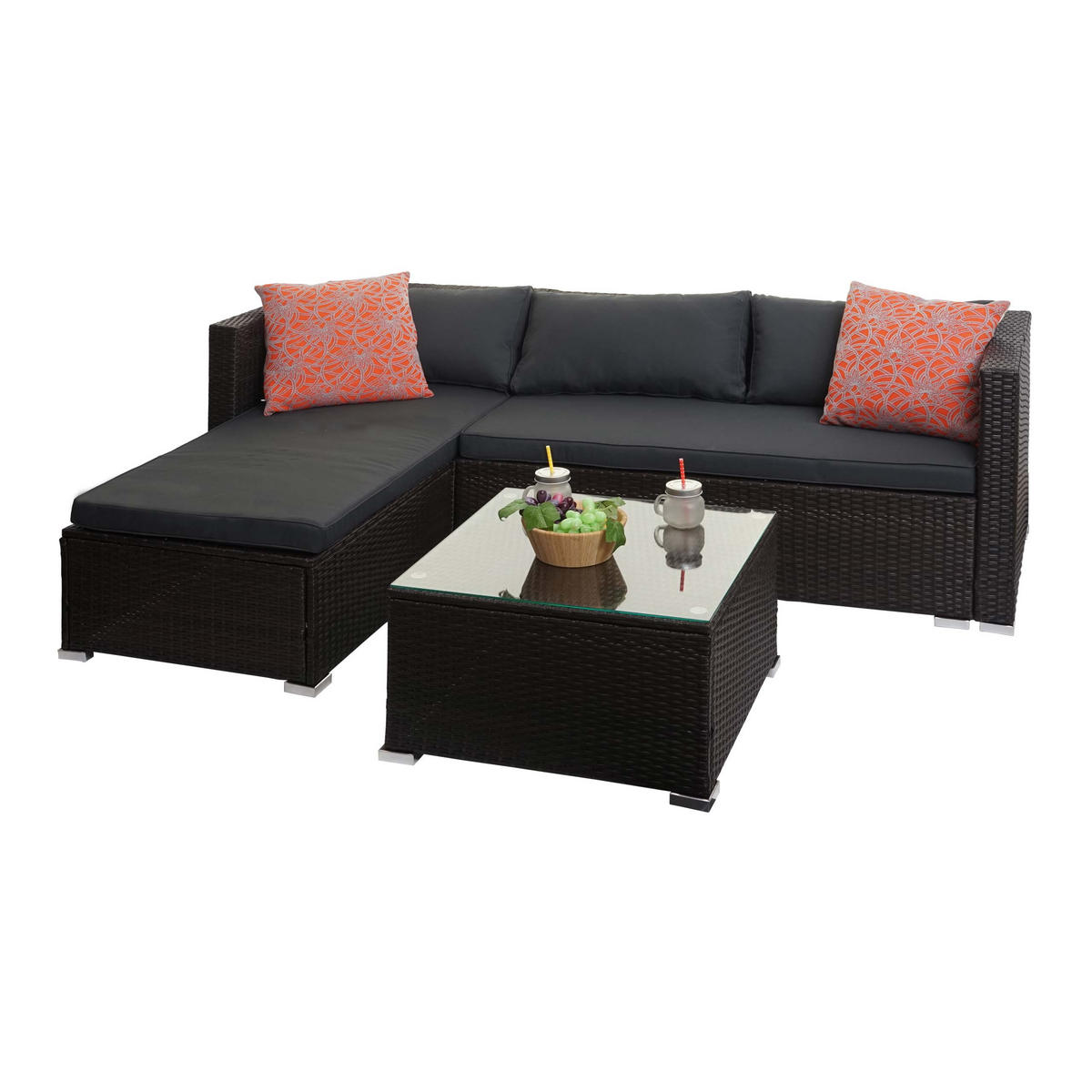 POLY-RATTAN GARNITUR Braun, Grau, Orange - Braun/Orange, Kunststoff - MCW