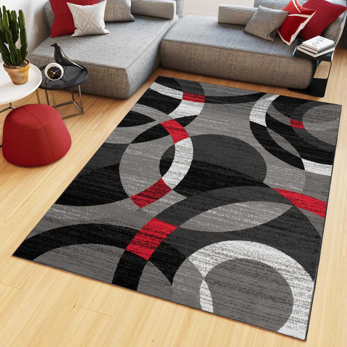 TEPPICH MAYA Rot Kreise Streifen Meliert 200/250 cm - Rot, Textil (200/250cm) - Tapiso