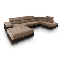WOHNLANDSCHAFT CASONE R-S Beige Velours-Stoff mit Schlaffunktion - Beige, Holz (345/90/202cm) - MASSENO