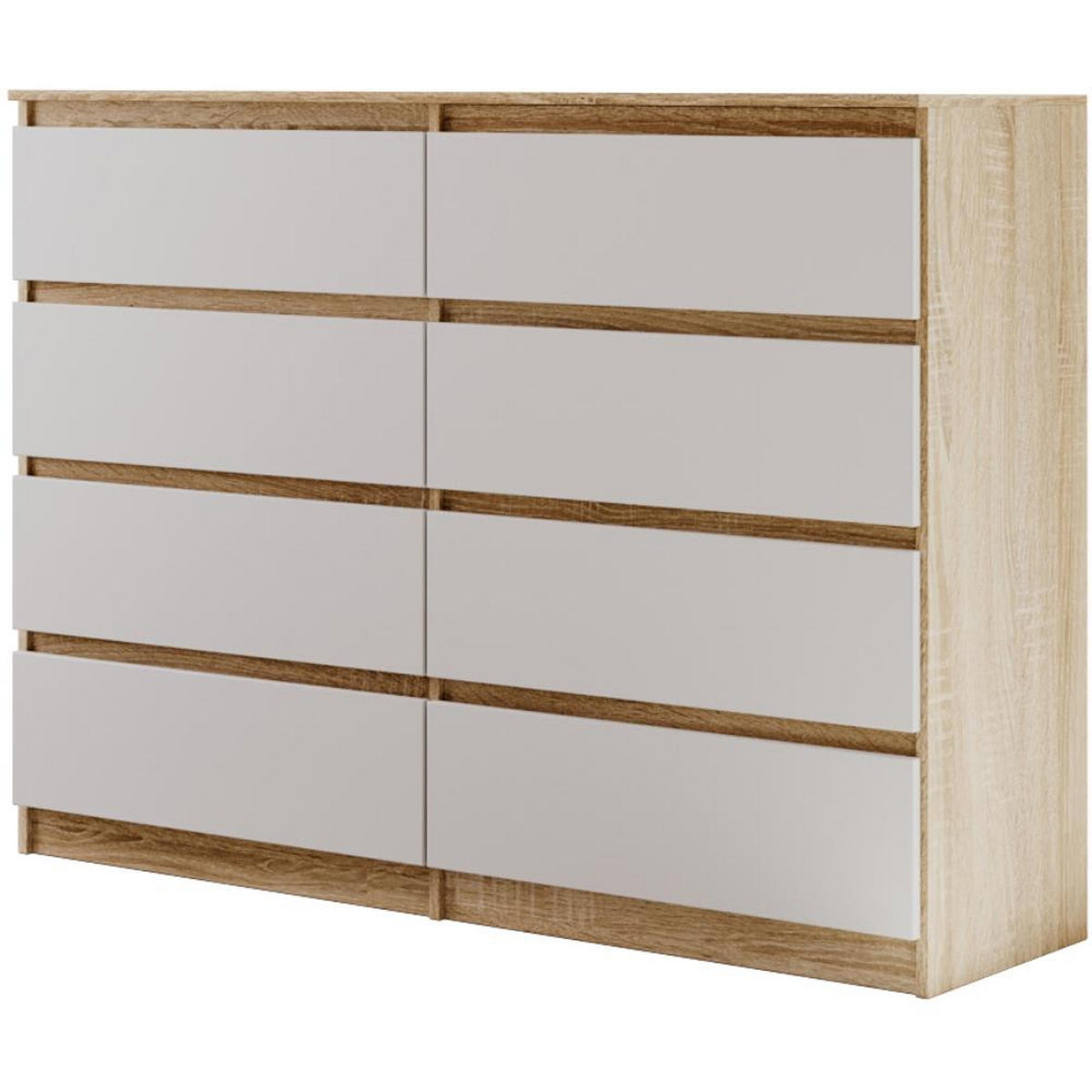 KOMMODE Lemon 140 cm mit acht Schubladen eiche Sonoma/weiß - Weiß/Sonoma Eiche, Holzwerkstoff (140/101.5/39cm) - Beautysofa