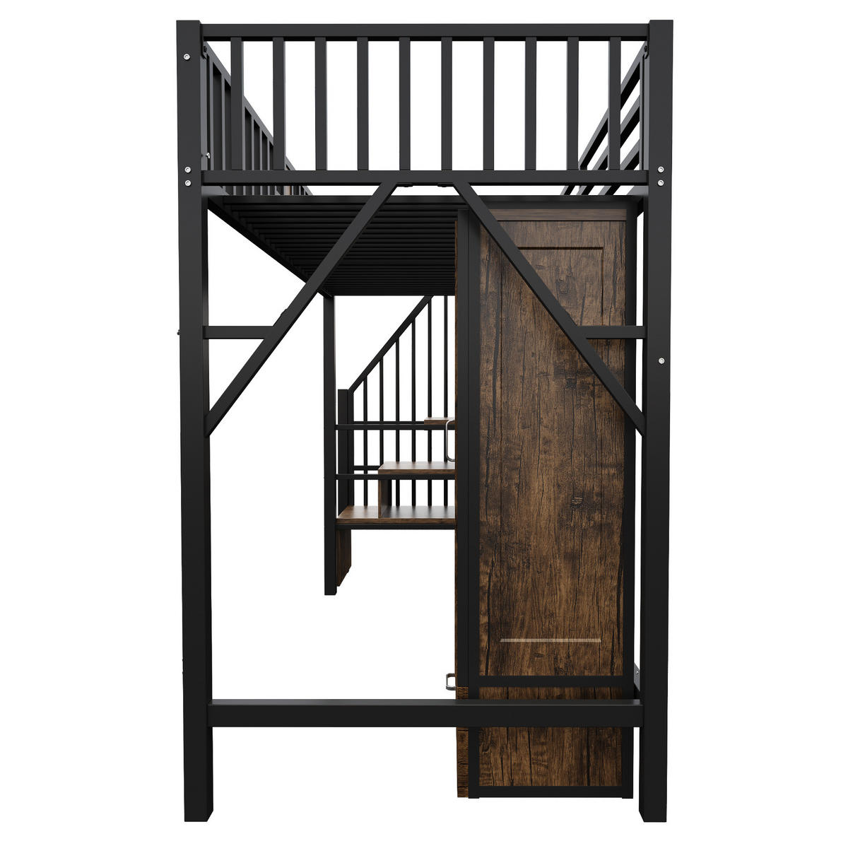 HOCHBETT 90/200 cm aus Metall und Holz mit Kleiderschrank und Stauraumleiter - Schwarz, Metall (90/200cm) - Flora Grace