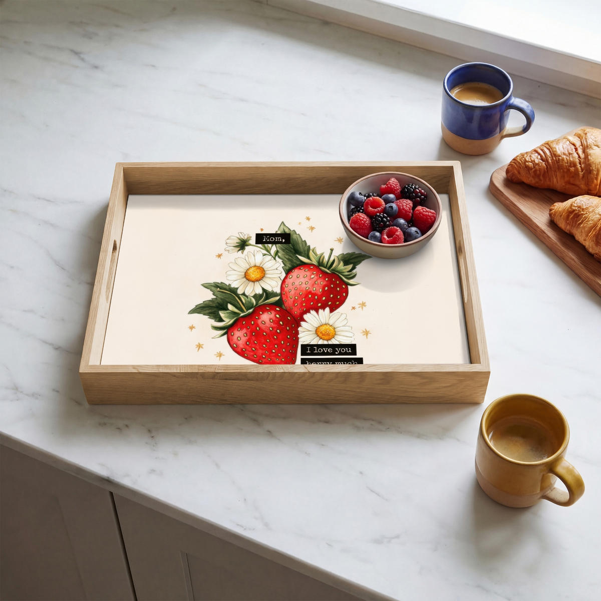 TABLETT - Erdbeeren - Gänseblümchen - Zitat - Sterne - 40x30 cm - Multicolor, Holz (40/5/5cm) - OnlyWow