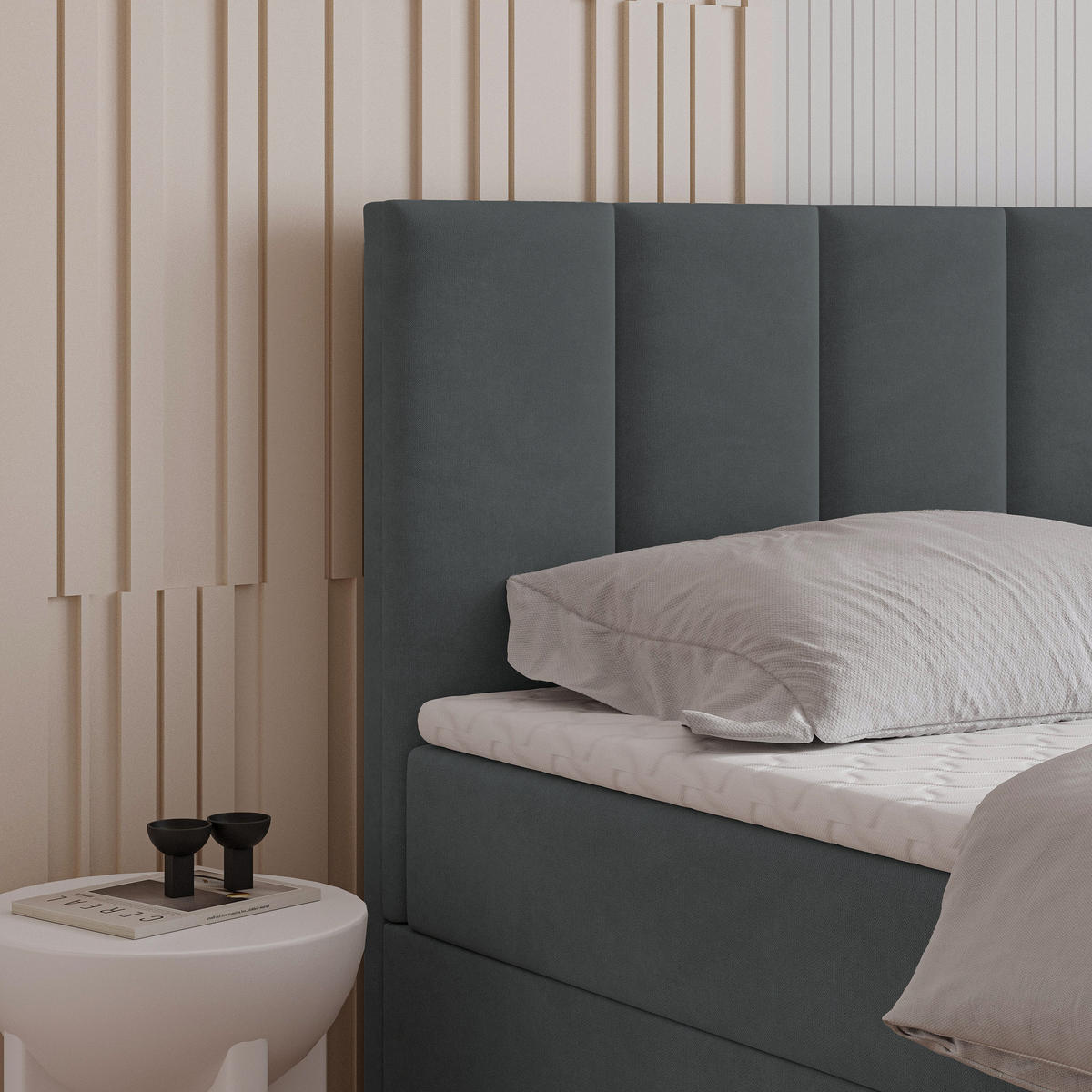 BOXBETT MERIL 140x200 cm mit Matratze und Topper - Graphitfarben - Graphitfarben, Holz (140/200cm) - MASSENO