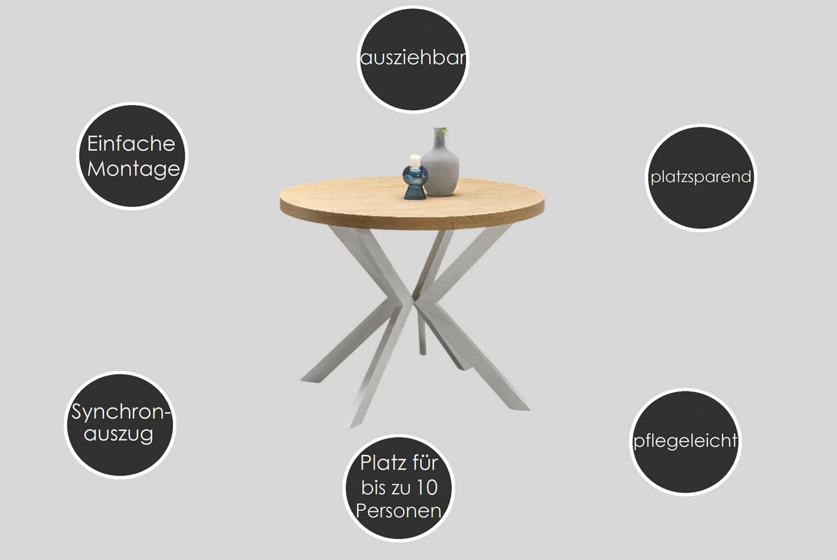 ESSTISCH rund ausziehabar Eiche Gold - Weiß 100x75 cm - Eichefarben/Weiß, Holzwerkstoff (100/100/75cm) - designimpex