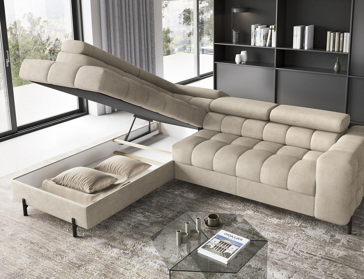 ECKSOFA Ferrucio L - Beige (Aura 18) - Beige, Holzwerkstoff (276/200cm) - Möblo