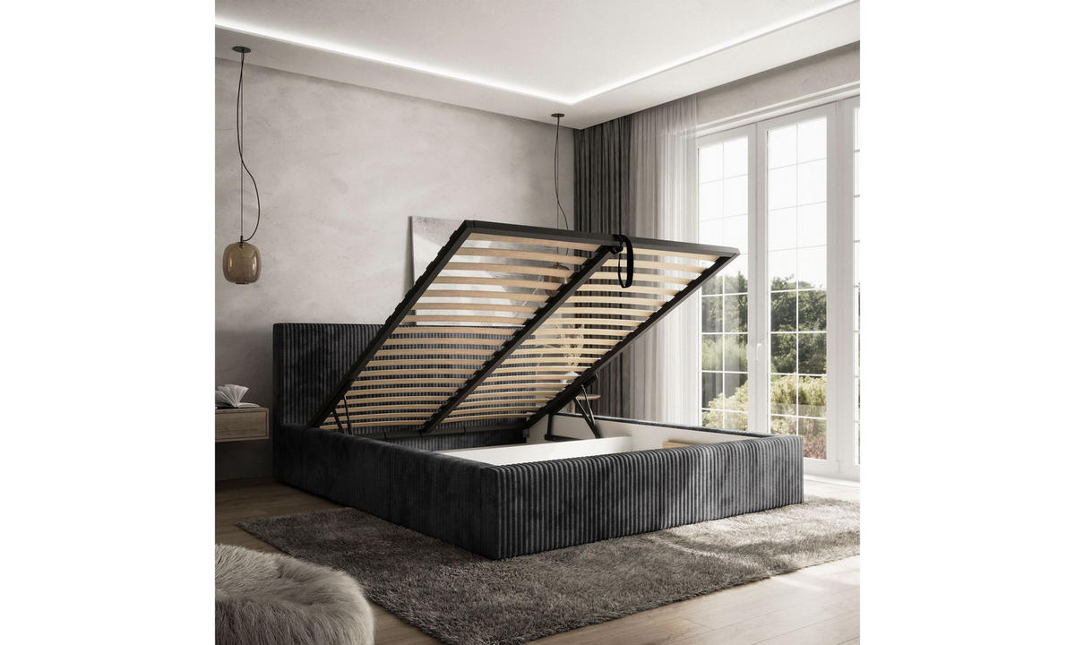 POLSTERBETT TILIA 140x200 cm Tilia 100, 34 Holzlatten, Kopfteil 95 cm - Schwarz, Textil (140/200cm) - Lookway