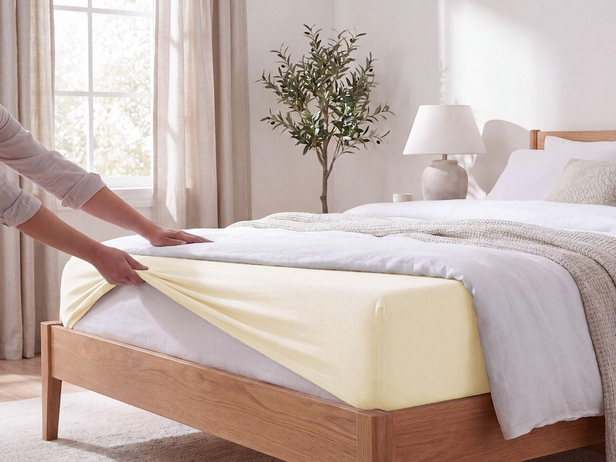 SPANNBETTLAKEN 160/200 cm Baumwolle Gelb Janbu - Gelb, Textil (160/200cm) - Beliani