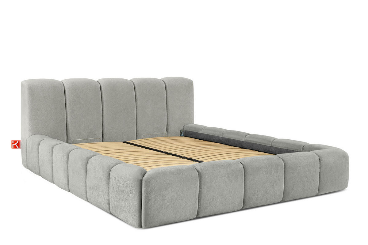 POLSTERBETT OLMIRA - Hellgrau/Schwarz, Holz/Holzwerkstoff (182/203cm) - KONSIMO®