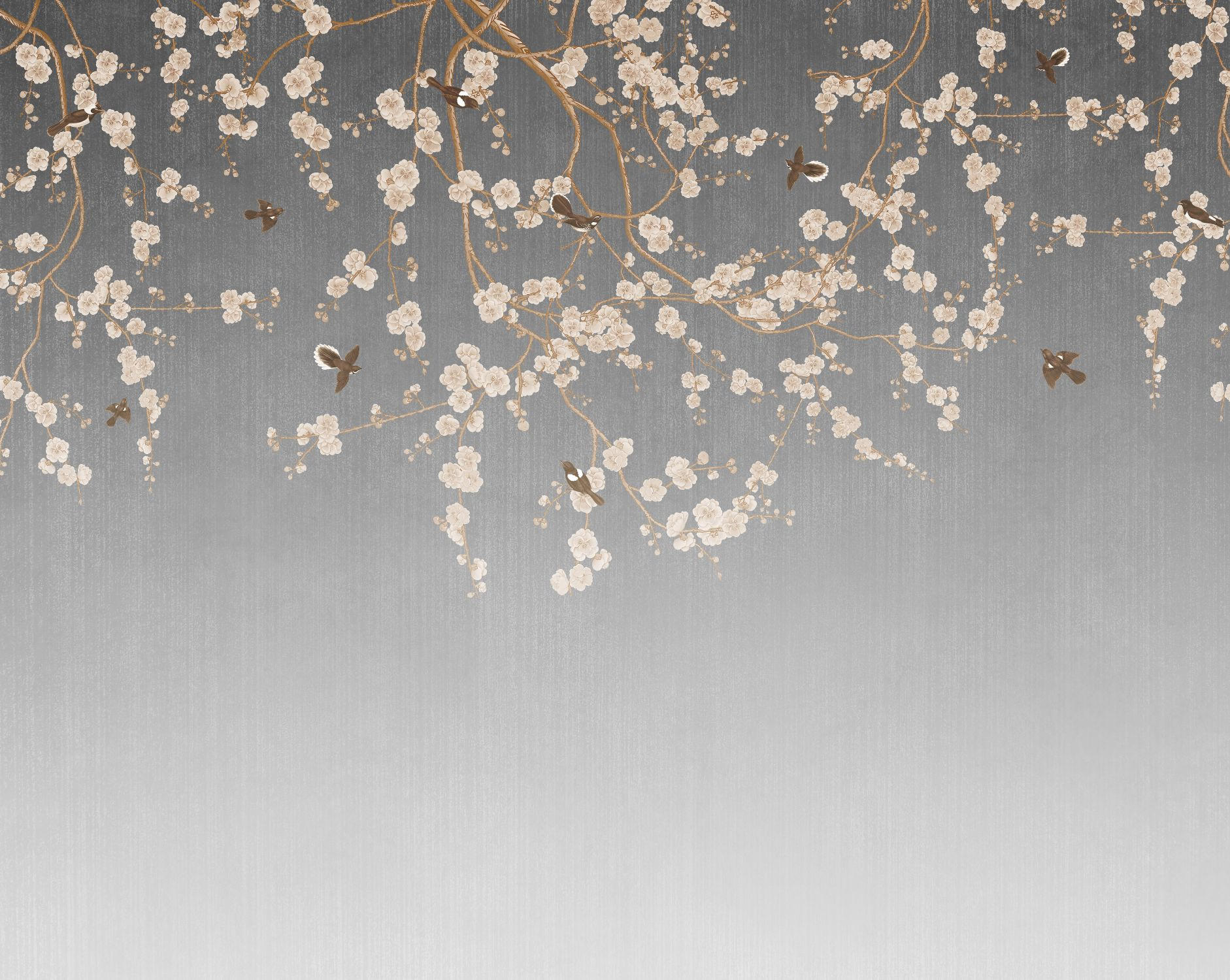 FOTOTAPETE Blumen und Vögel 3.5 x 2.79 m - Grau, Papier (350/279cm) - Sanders & Sanders
