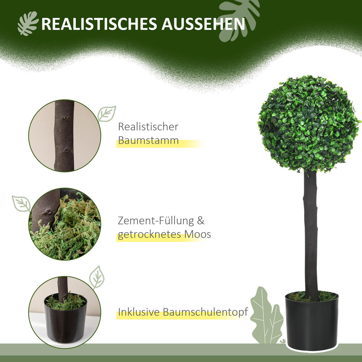 KÜNSTLICHE Pflanzen, PEVA, PE, Grün - Grün, Kunststoff (60cm) - HOMCOM