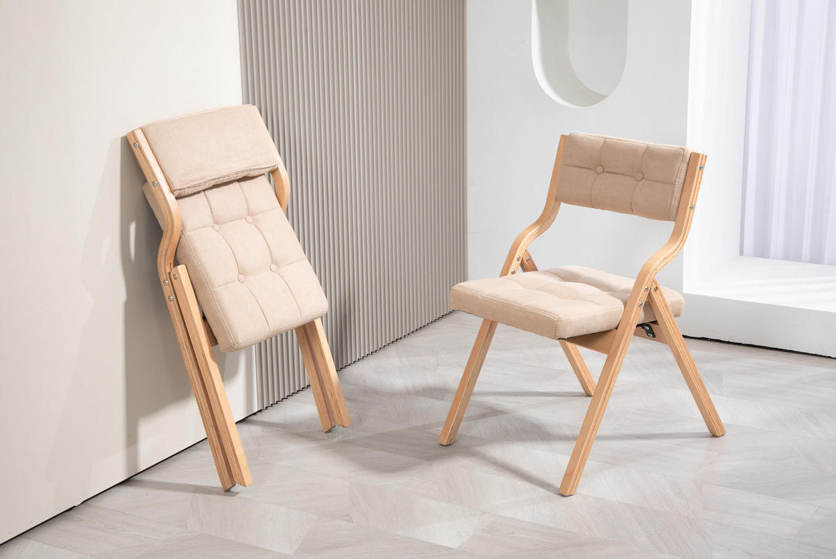 KLAPPSTÜHLE 2er-Set mit gepolstertem Sitz und Rückenlehne - Sandfarben, Holz (48/77/61cm) - MIVRAY