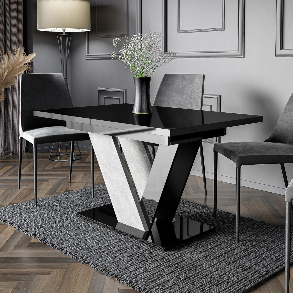 ESSTISCH Ausziehbar 120-160 cm Schwarz glänzend - Schwarz Hochglanz, Holzwerkstoff (160/80/75cm) - Home Collective