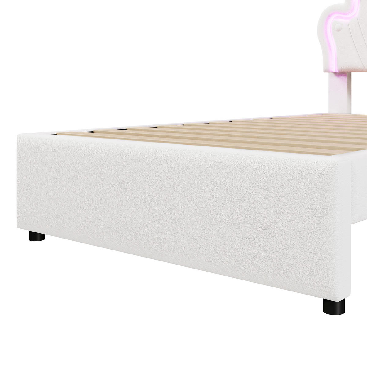 POLSTERBETT 90/200 cm DE-04645, mit LED, 2 Schubladen und Krone in Weiß - Weiß, Holzwerkstoff (90/200cm) - ComfortXL