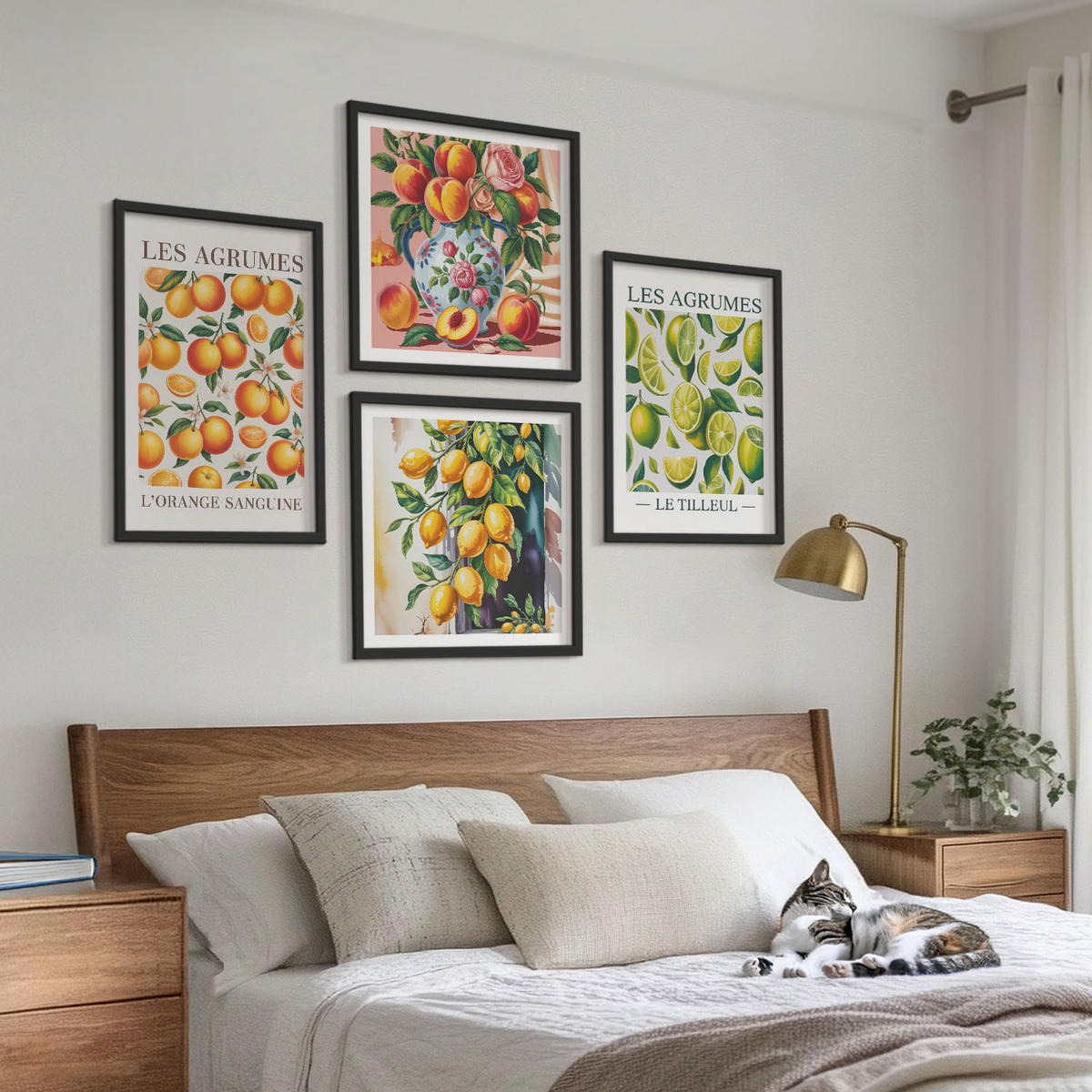 BILDER SET 4er Set - 50x50 cm & 40x60 cm Schwarzer Rahmen - Frische, farbenfrohe Zitrusfrüchte - Schwarz, Kunststoff (50/50cm) - TULUP