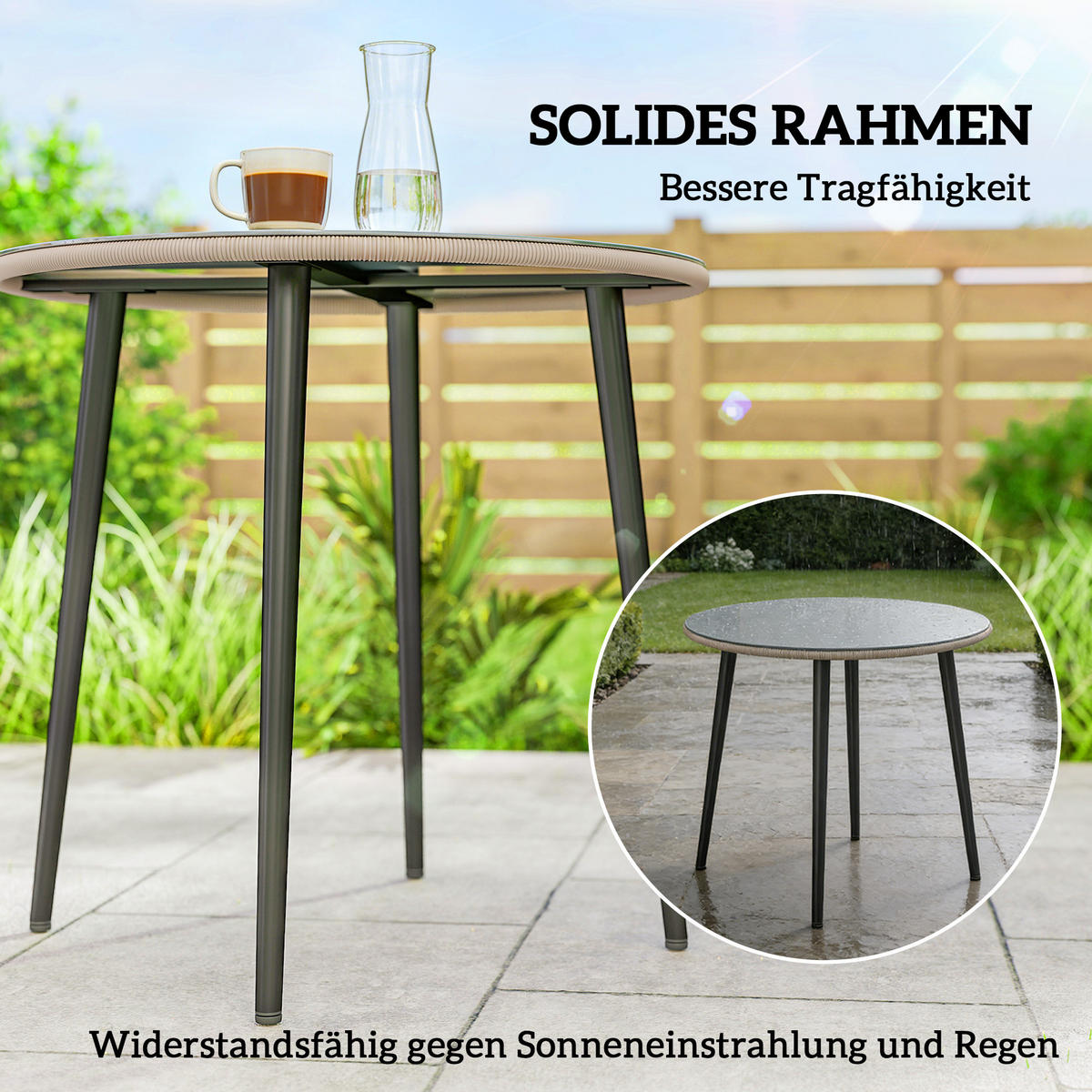GARTENTISCH Stahl gehärtetes Glas Grau - Grau, Metall (80/80/74cm) - Outsunny