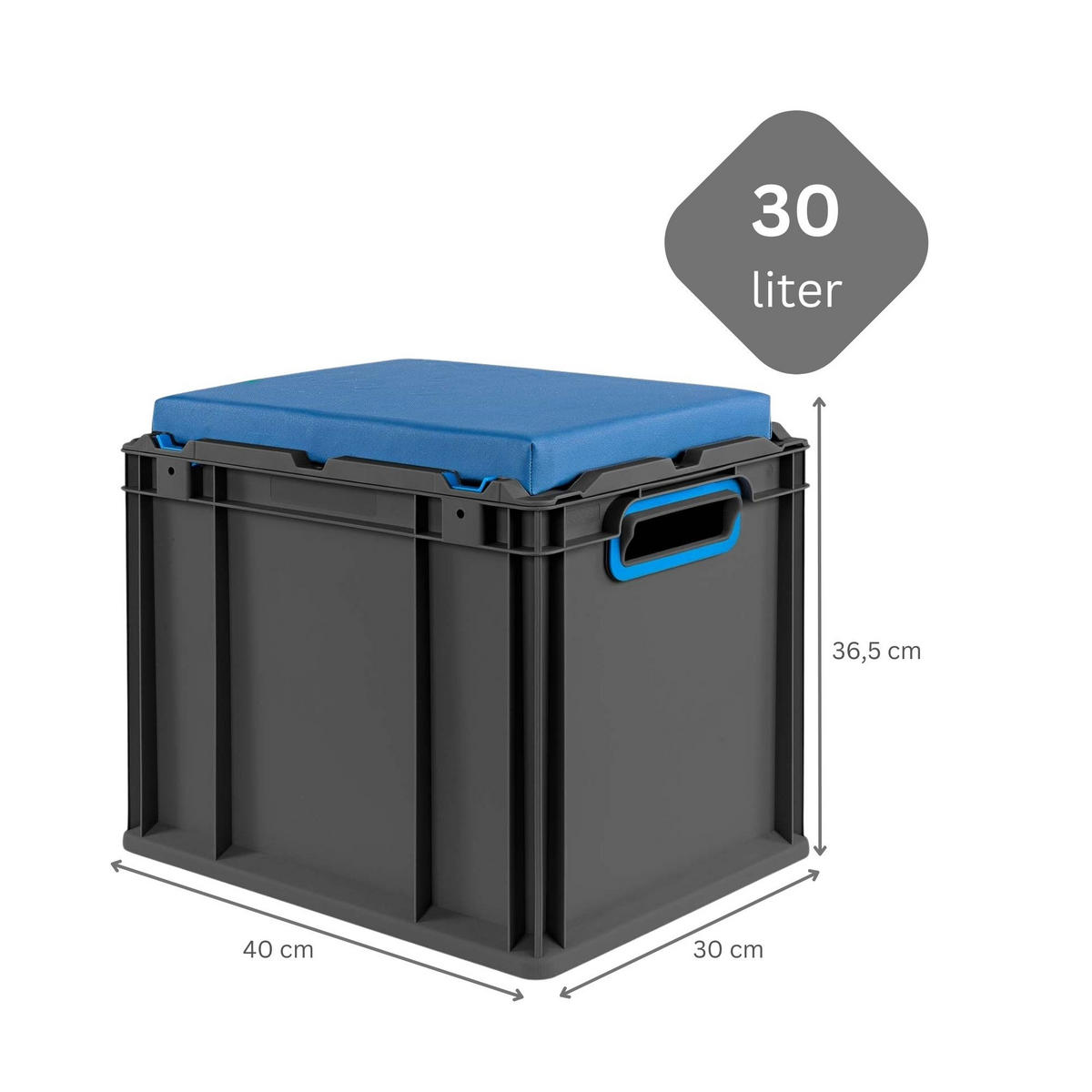 EUROBOX NextGen Seat Box Blau, HxBxT 36,5x30x40cm, 30 Liter, Griffe offen, Schwarz - Schwarz, Kunststoff (30/36.5/40cm) - PROREGAL