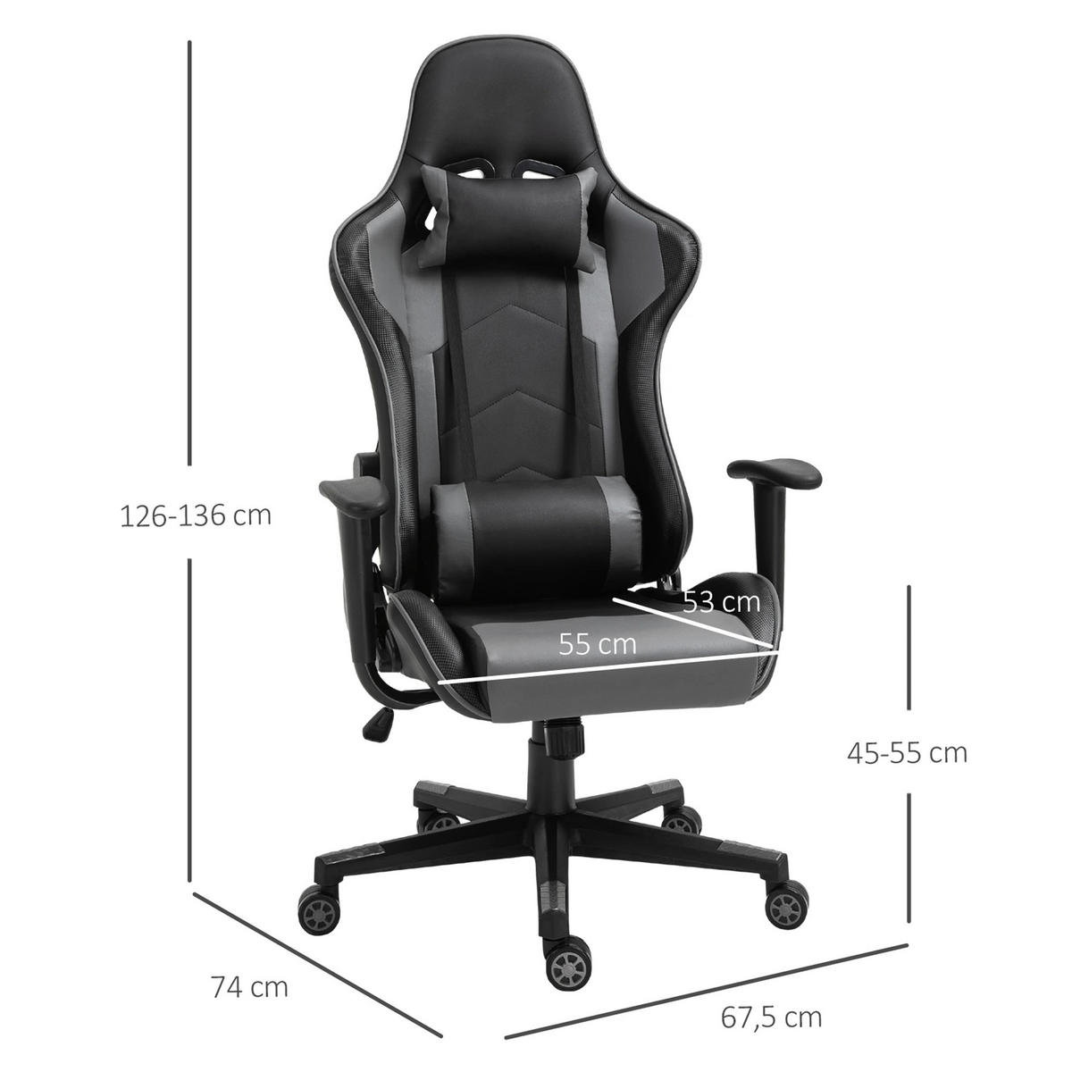 DREHSTUHL 67,5/74/126-136 cm, ergonomisch gepolstert, Bonded-Leder, bis 160° neigbar, schwarz - Schwarz, Kunststoff (74/136/67.5cm) - Redom