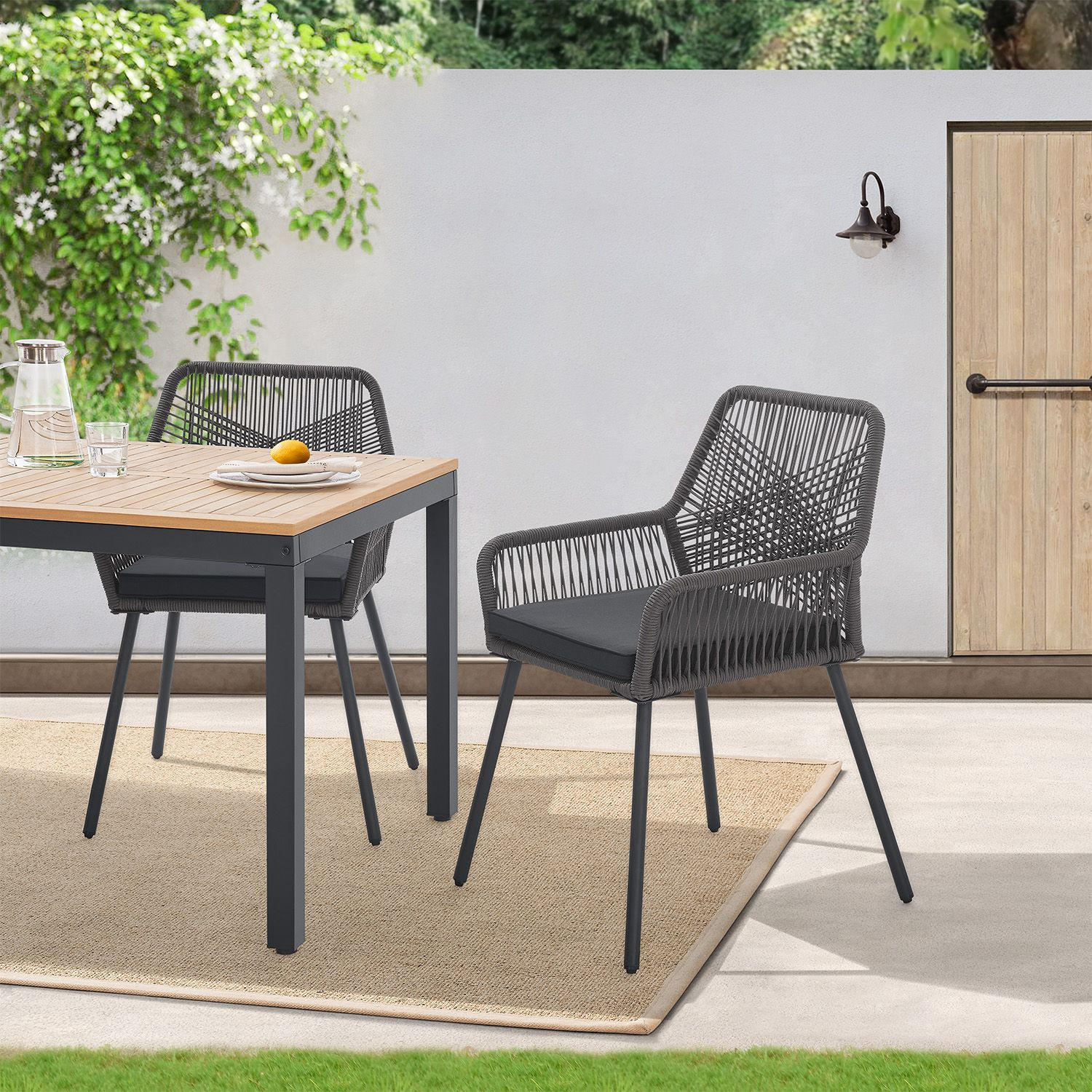 GARTENSTÜHLE Rope Kastos grau (2er-Set) - Grau, Metall (57/86/61cm) - Juskys