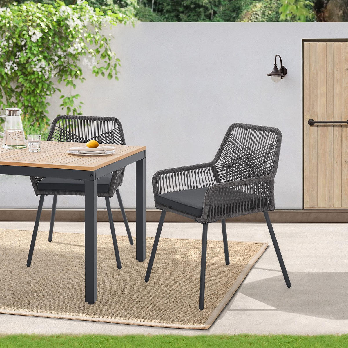 GARTENSTÜHLE Rope Kastos grau (2er-Set) - Grau, Metall (57/86/61cm) - Juskys