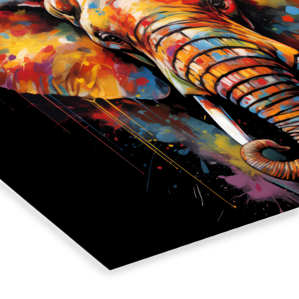 POSTER MIT RAHMEN Elefant - Graffiti - Schwarz - Tiere - Farben 40x30 cm - Schwarz, Papier (40/30cm) - MuchoWow