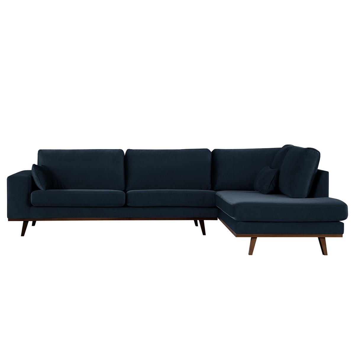 ECKSOFA mit Ottomane - Buchefarben/Dunkelblau, Buchenholz/Textil (287/219cm) - home24