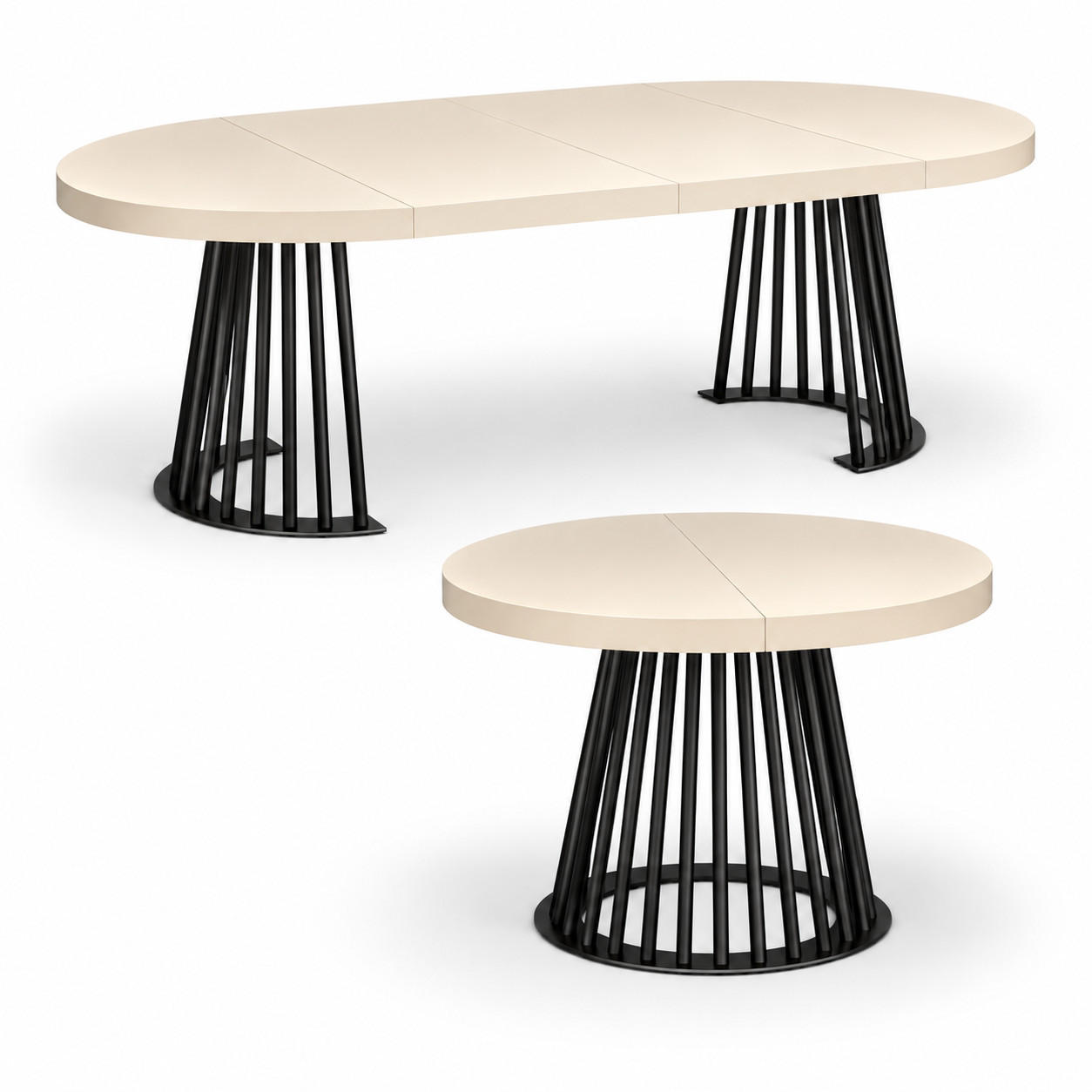 ESSTISCH rund ausziehbar 110/210/76 cm, Kaschmir, 54 cm Tischplatte + Lamellen-Metallgestell Schwarz - Kaschmir/Schwarz, Holzwerkstoff/Metall (110/210/76cm) - Damale Möbel