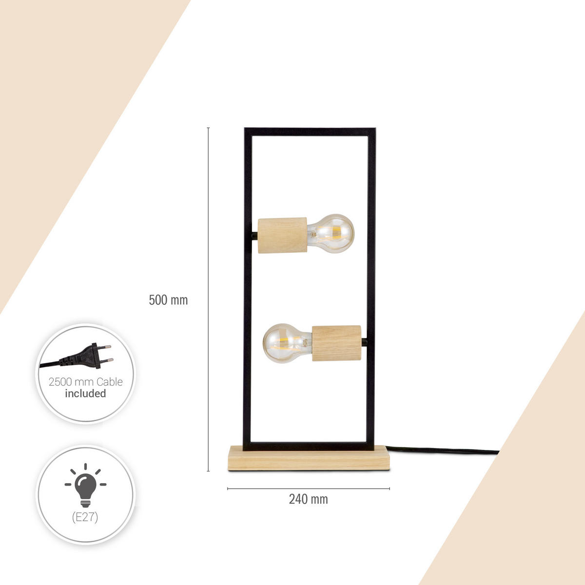 TISCHLAMPE Marcus - Schwarz, Metall (24/9/50cm) - Paco Home