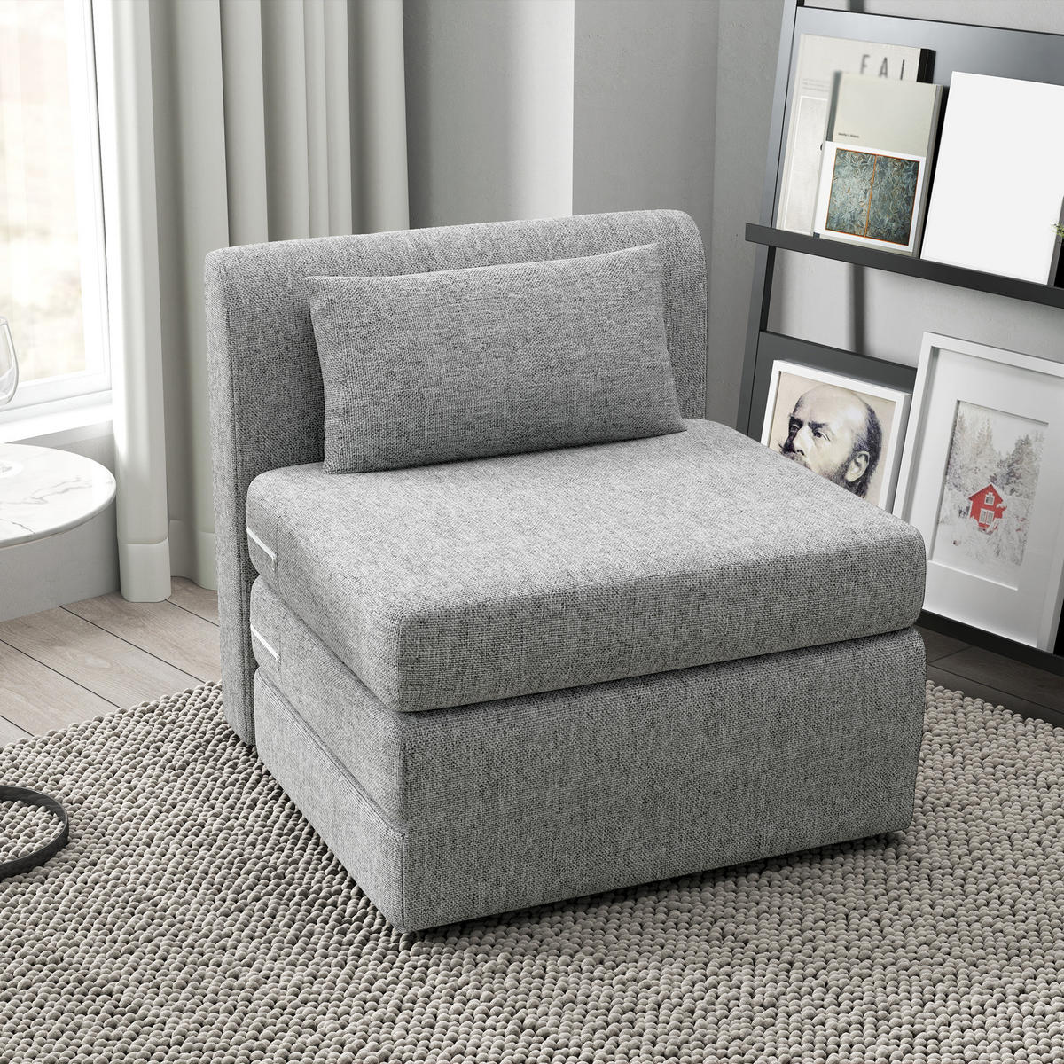 BODENSESSEL 2-in-1 Klappbar Schlafsofa mit Kordoptik für Wohnzimmer, Grau - Grau, Textil/Metall (75/74/80cm) - HOMCOM