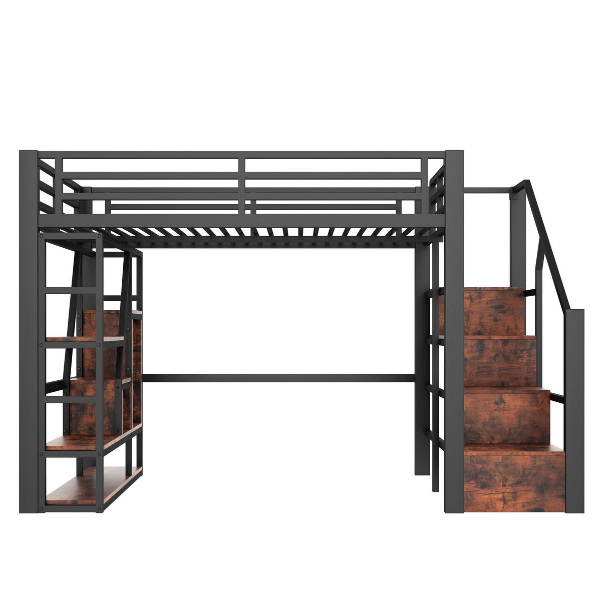 HOCHBETT 140/200 cm aus Metall und MDF mit LED-Lichtleiste und Stauraum Schwarz - Schwarz, Holzwerkstoff (140/200cm) - Modenvie