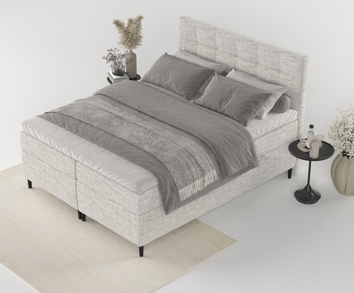 BOXBETT Urbaneo Hellgrau 180/200 cm mit Taschenmatratze und Topper - Hellgrau/Schwarz, Holz/Holzwerkstoff (180/200cm) - Maison de Reve