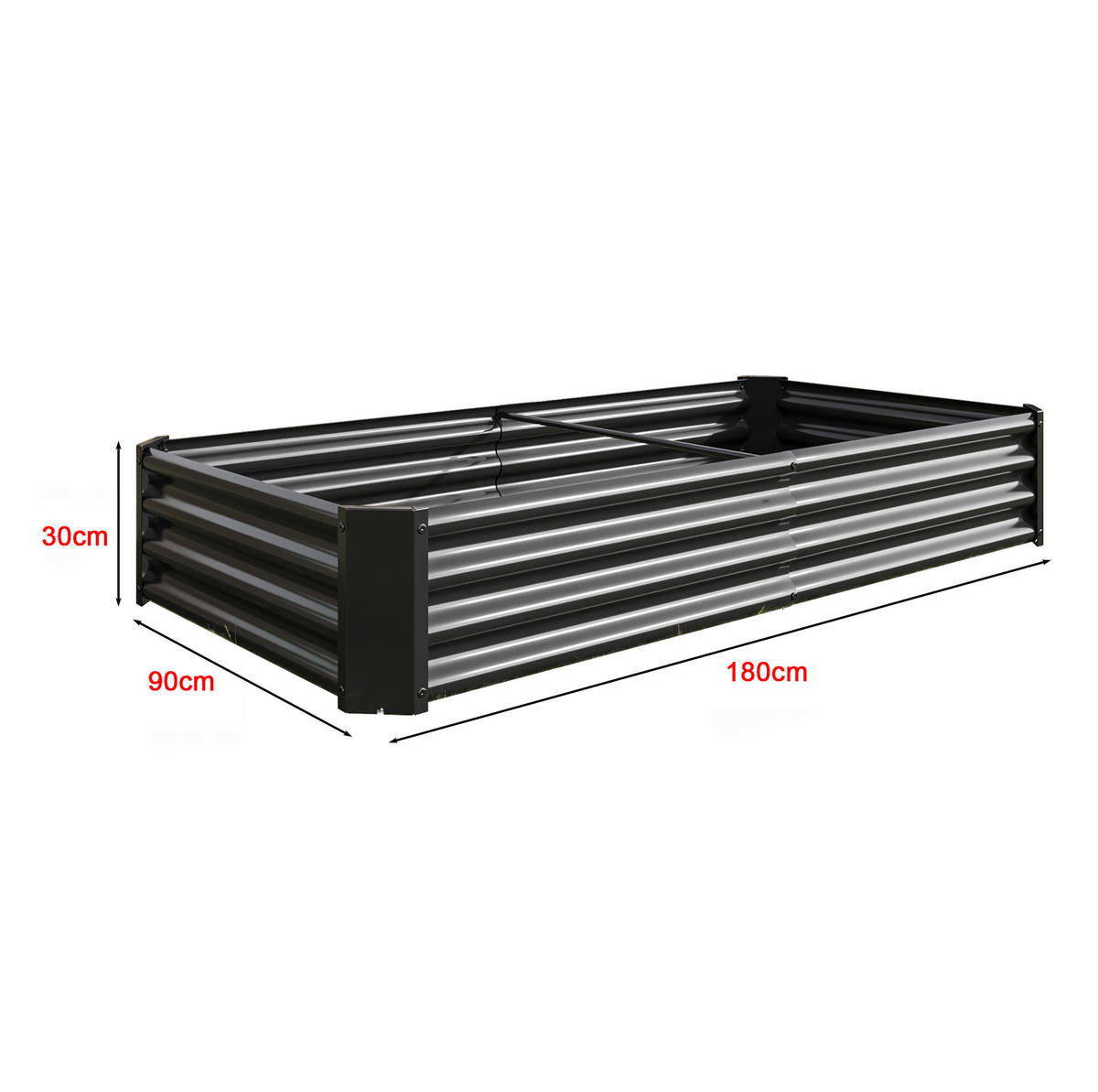 BLUMENKASTEN aus Metall 180x99x30 cm in Schwarz mit offener Basis - Schwarz, Metall (90/30/180cm) - Modfu