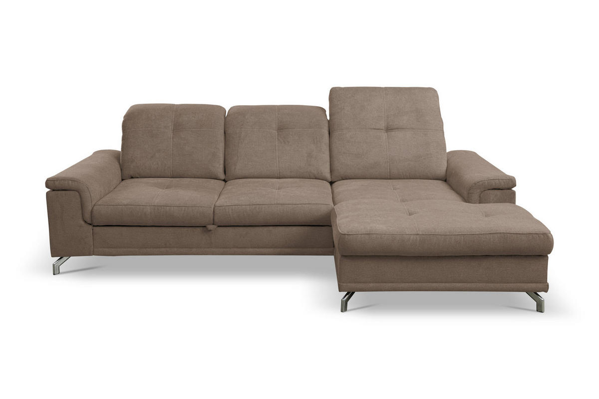 ECKSOFA PANAMA mit Schlaffunktion und Bettkasten, Farbe: Braun, Velourstoff, Ottomane Rechts - Braun, Textil (270/180cm) - VENASI MÖBEL