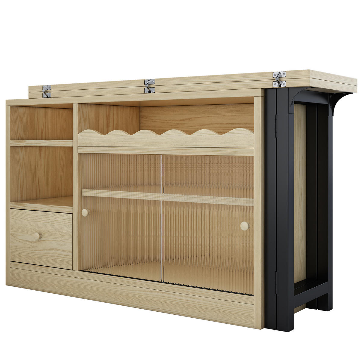 ESSTISCH Multifunktions & Sideboard (klappbar) mit Stauraum - Naturfarben, Holzwerkstoff/Metall (110/120/75cm) - Urban Meuble