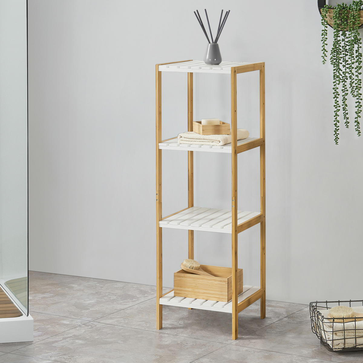 BADEZIMMERREGAL Balsfjord - Naturfarben/Weiß, Holz (33/110/34cm) - [en.casa]
