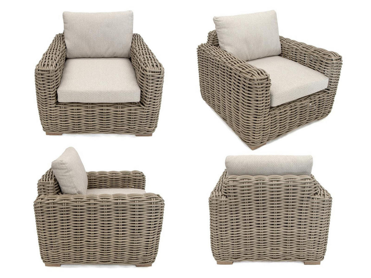 LOUNGE-SET Trinidad Beige 5-Sitzer Polyrattan Sinterstein-Tisch höhenverstellbare Füße - Beige, Naturmaterialien - Green Spirit