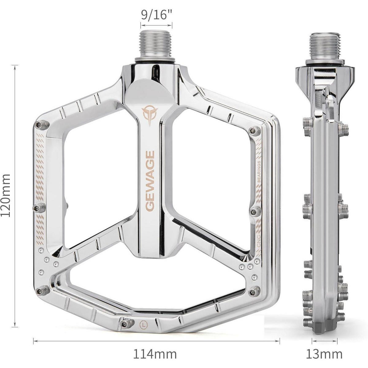 FAHRRADPEDALE CNC-Aluminium ultraflach mit 14 Anti-Rutsch-Pins Silver - Silberfarben, Metall (11/1.5/12cm)