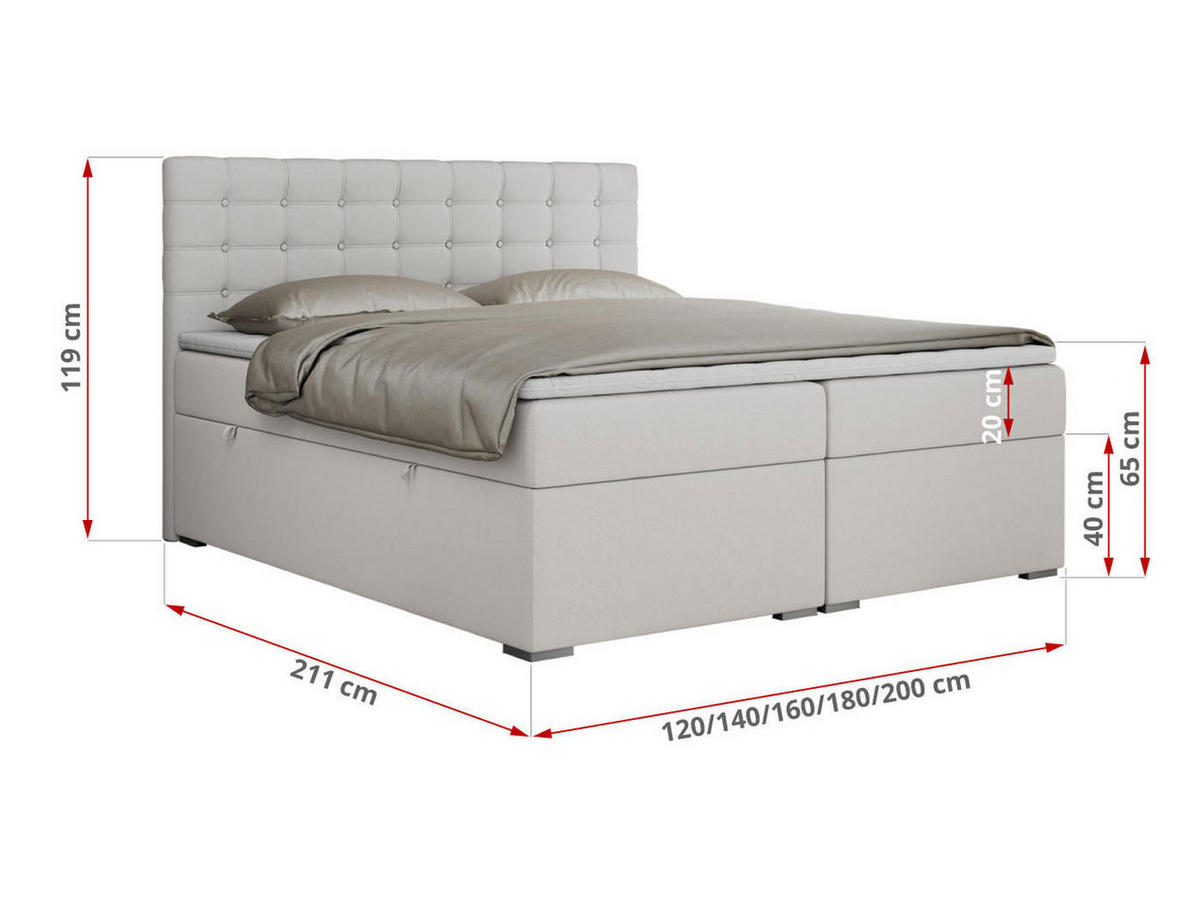 BOXBETT SUSAN 120/200 Weiß Kunstleder - H3 - Weiß, Holz/Textil (120/200cm) - MKS