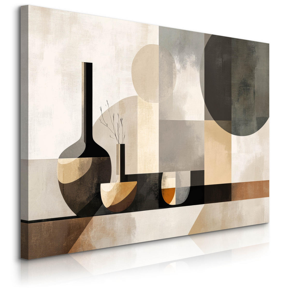 LEINWANDBILD Abstraktion Boho Stil 120/80 cm - Beige/Schwarz, Textil (120/80cm) - Muralo