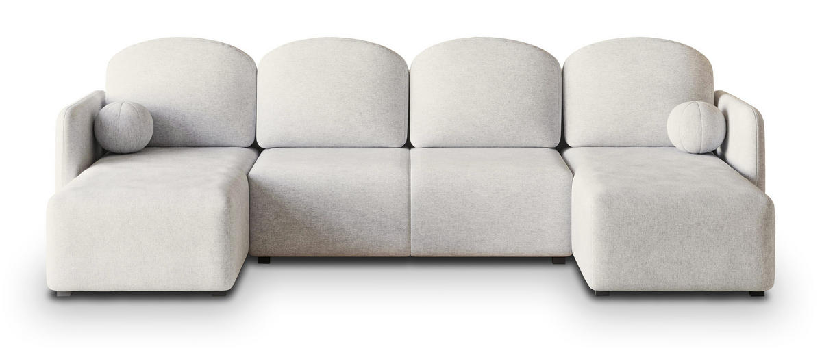 WOHNLANDSCHAFT NUBERO Creme Geflochtener Stoff mit Schlaffunktion - Creme, Holz (285/85/143cm) - MASSENO