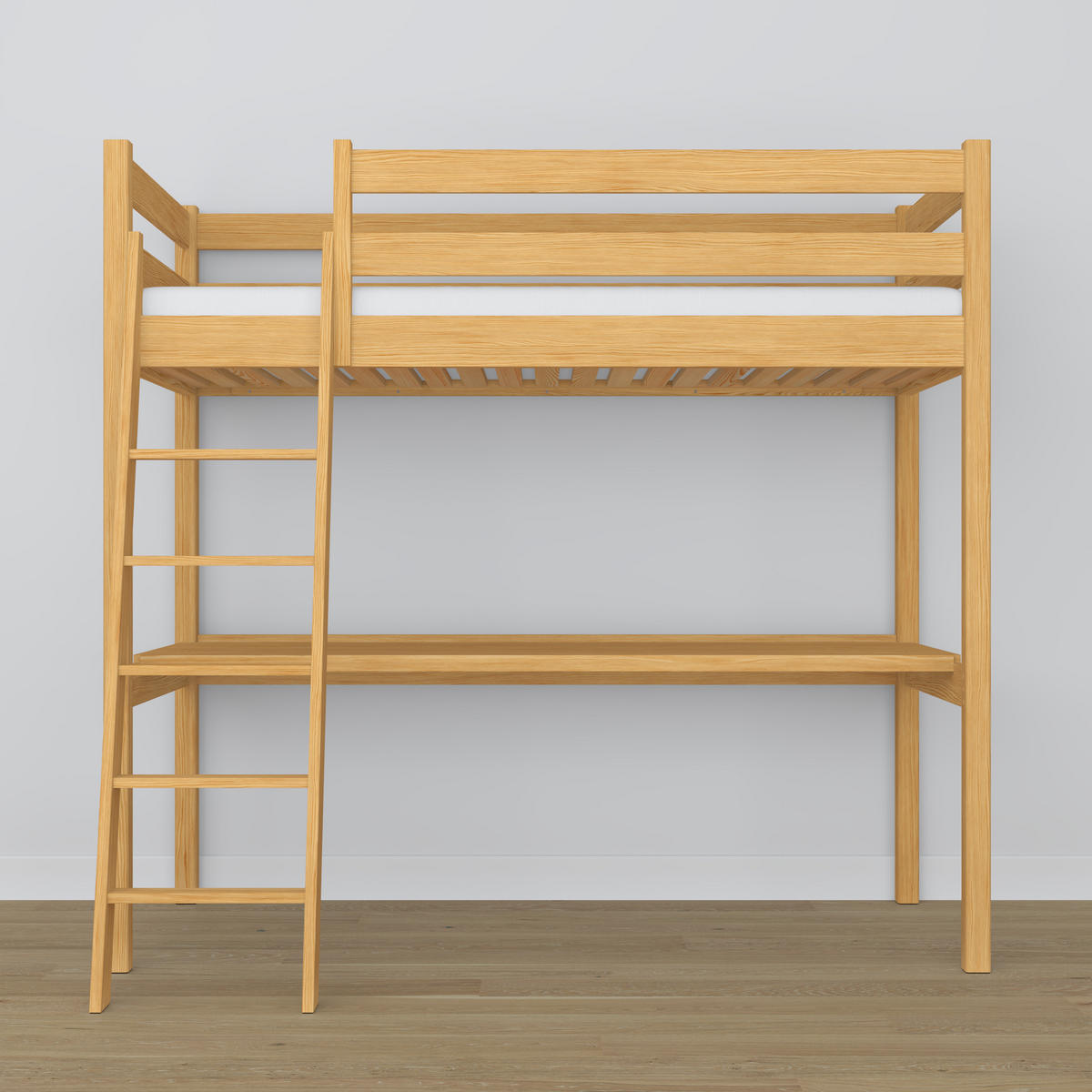HOCHBETT N03 mit Schreibtisch Naturkiefer 90/190 - Hellbraun, Naturmaterialien/Holz (90/190cm) - N-Wood